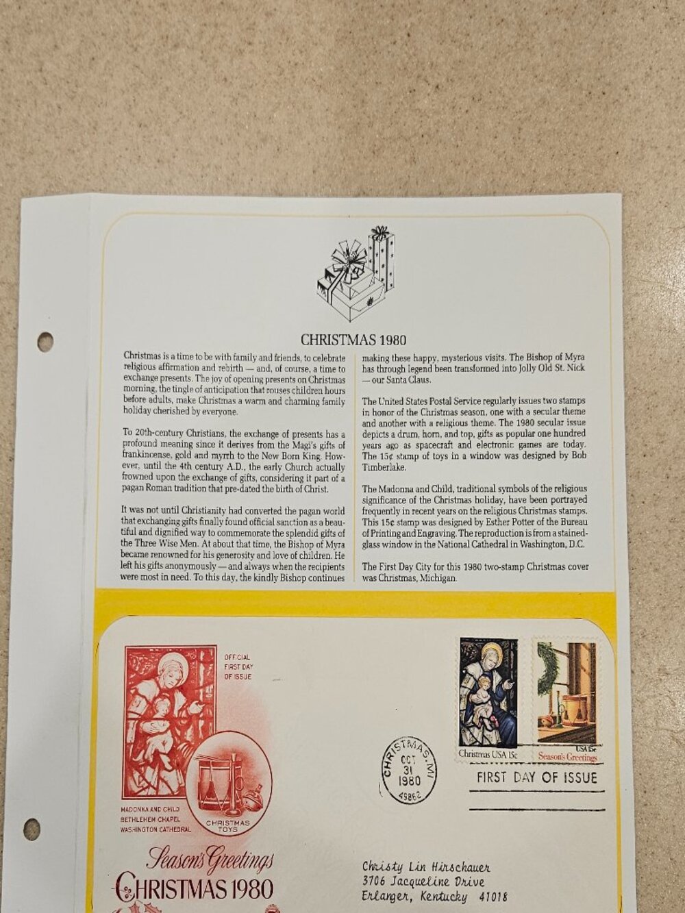 RARE COLLECTIBLE USPS 1ST DAY ISSUE COVER CHRISTMAS 1980 SEASONS GREETINGS STAMP